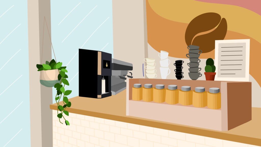 Illustration eines nachhaltigen Cafés